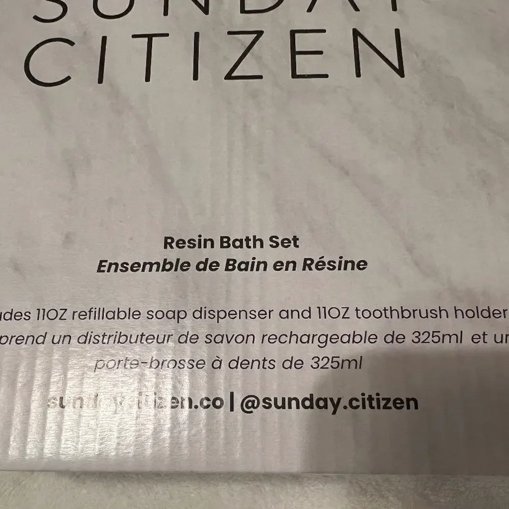 Sunday Citizen bath set white & gray resin faux marble gold trim New in box